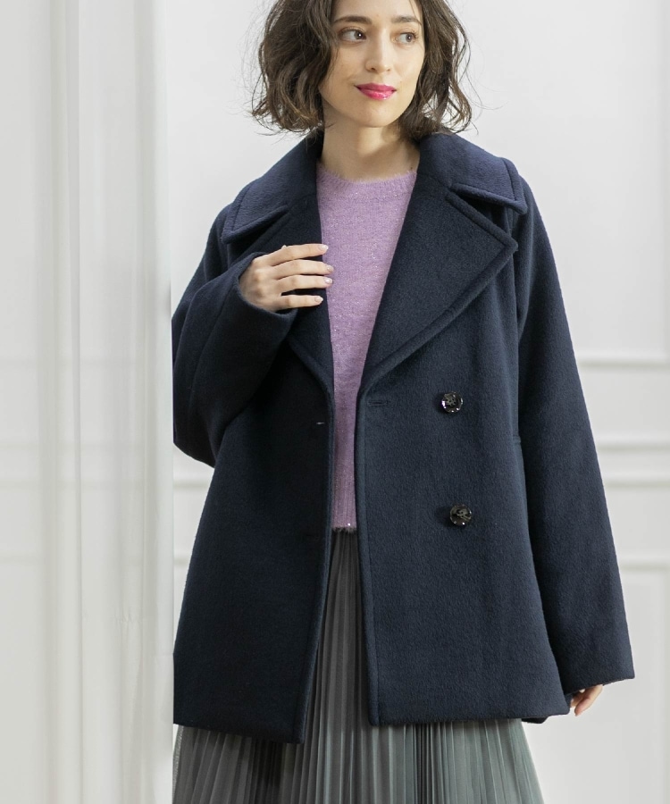 S-LLsize》ウールカシミヤブレンド ミドルピーコート(Pコート S-LLsize》ウールカシミヤブレンド ミドルピーコート(Pコート