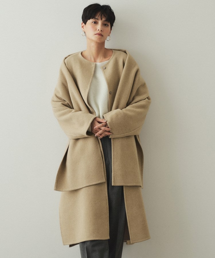 マフラー付き》ウール混ノーカラーコート(ノーカラーコート マフラー付き》ウール混ノーカラーコート(ノーカラーコート