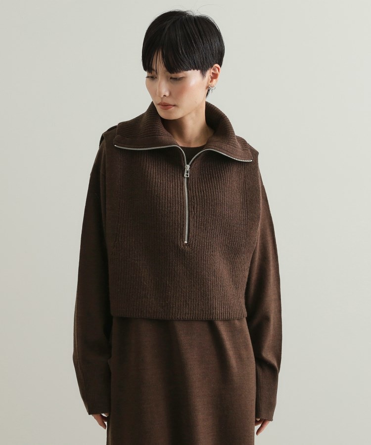 ≪ツインセット≫ハーフZIPベスト×ニットワンピース【洗濯機洗い ≪ツインセット≫ハーフZIPベスト×ニットワンピース【洗濯機洗い