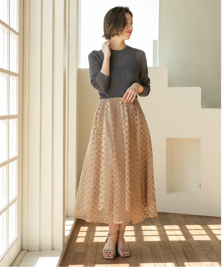 美人百花掲載》ドットオーガンジータックフレアスカート【洗濯機 美人百花掲載》ドットオーガンジータックフレアスカート【洗濯機