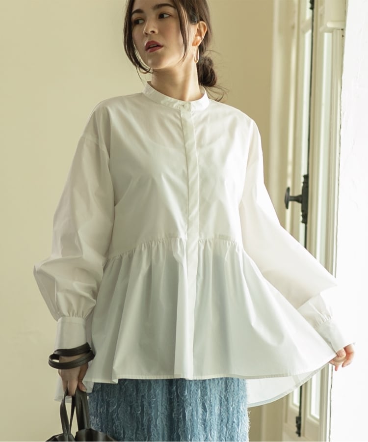 ≪美人百花掲載≫ バンドカラーペプラムシャツブラウス ≪美人百花掲載≫ バンドカラーペプラムシャツブラウス