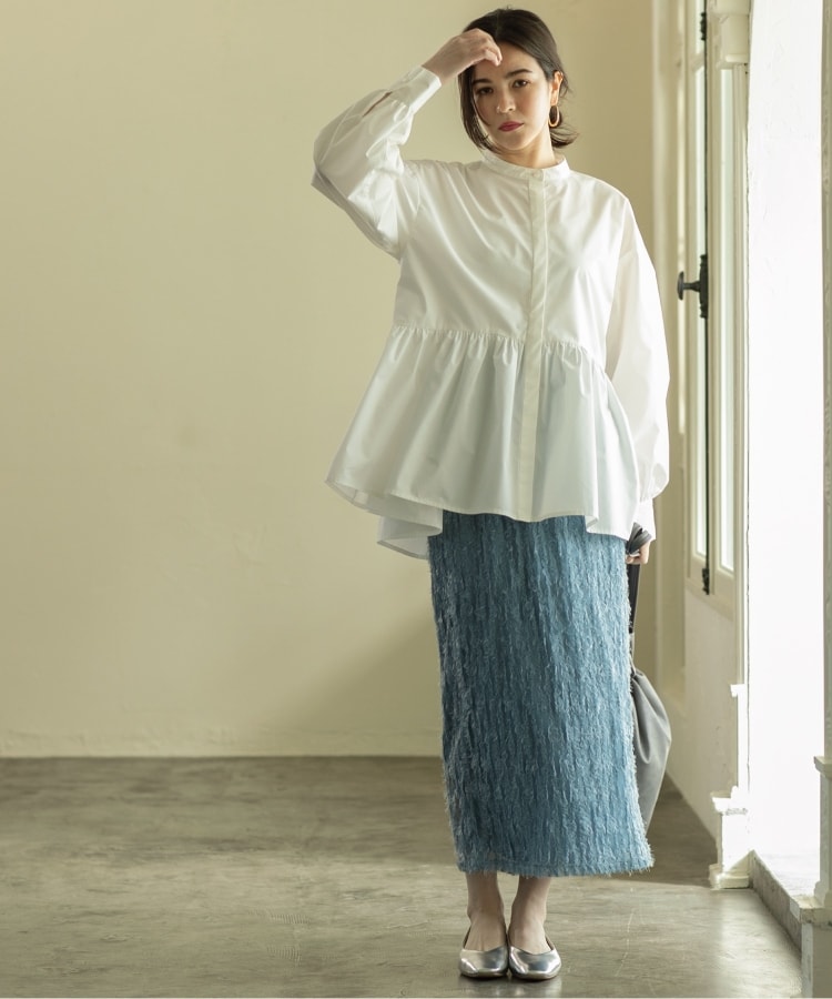 ≪美人百花掲載≫ バンドカラーペプラムシャツブラウス ≪美人百花掲載≫ バンドカラーペプラムシャツブラウス
