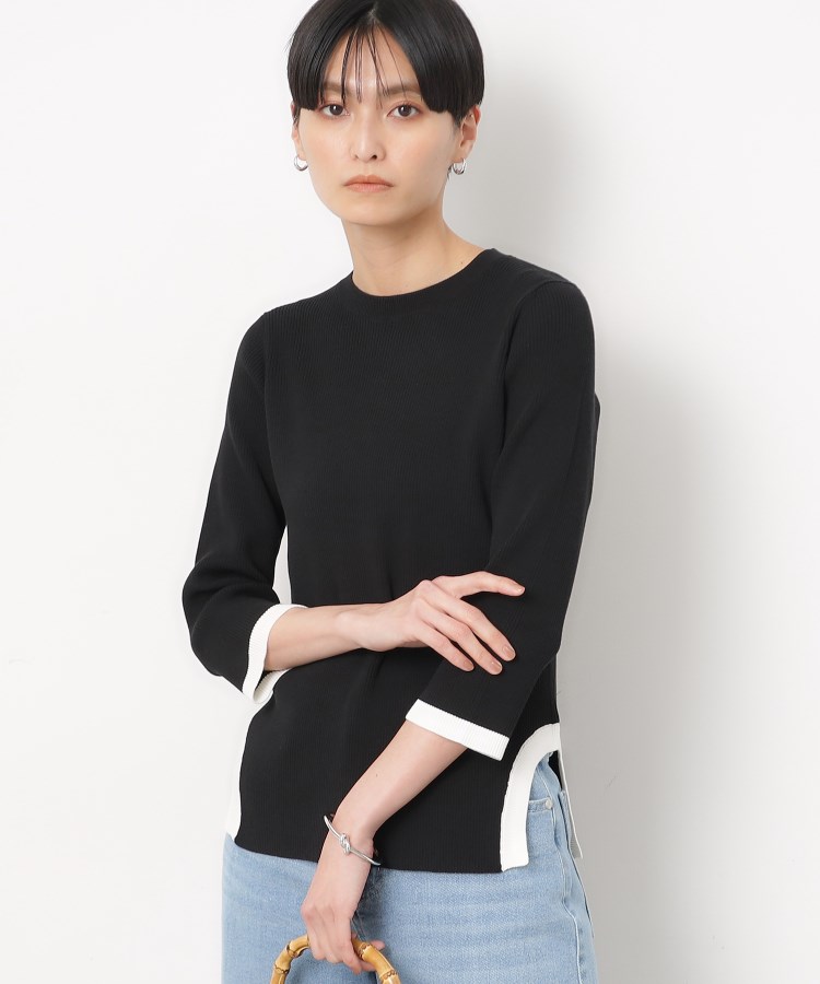 美人百花掲載》サイドカット配色リブニット【洗濯機洗い可 美人百花掲載》サイドカット配色リブニット【洗濯機洗い可