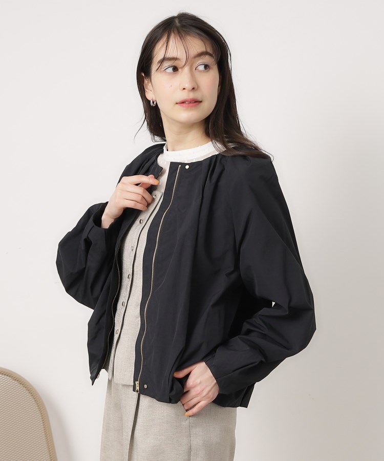 ナイロンタックノーカラーZIPブルゾン【撥水加工/洗濯機洗い可 ナイロンタックノーカラーZIPブルゾン【撥水加工/洗濯機洗い可