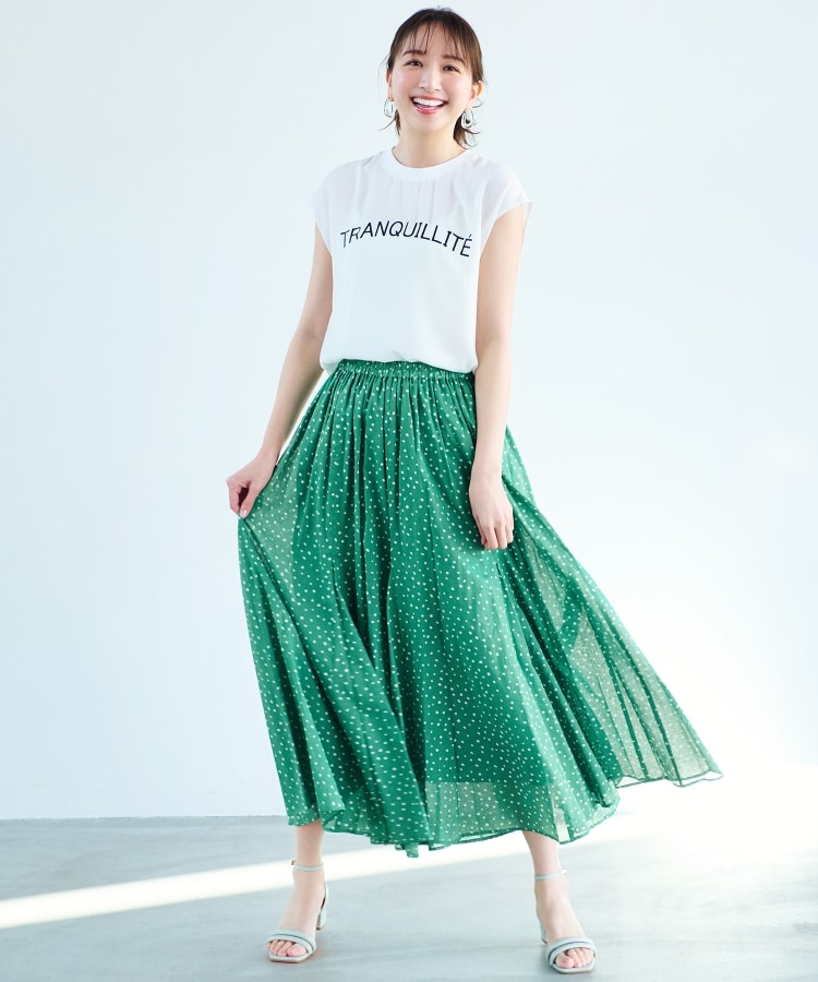 ロングフレアスカート オーガニックコットン混【洗濯機洗い可 ロングフレアスカート オーガニックコットン混【洗濯機洗い可