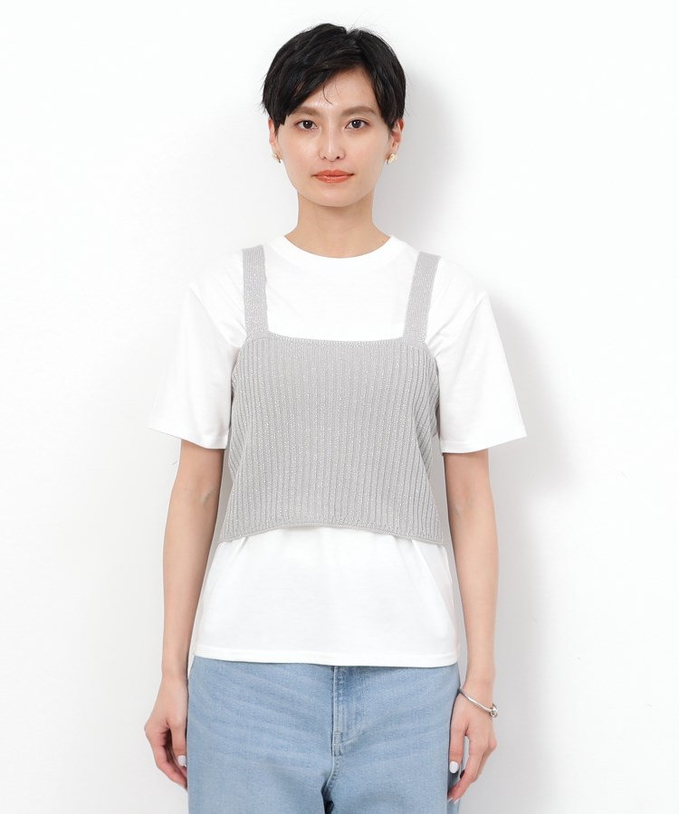 オペークドットクリップ(OPAQUE.CLIP)の≪ツインセット≫フロントZIPラメニットビスチェ×Tシャツ【洗濯機洗い可】19