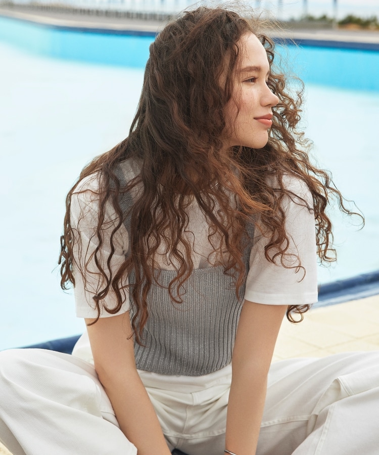 ≪ツインセット≫フロントZIPラメニットビスチェ×Tシャツ【洗濯 ≪ツインセット≫フロントZIPラメニットビスチェ×Tシャツ【洗濯
