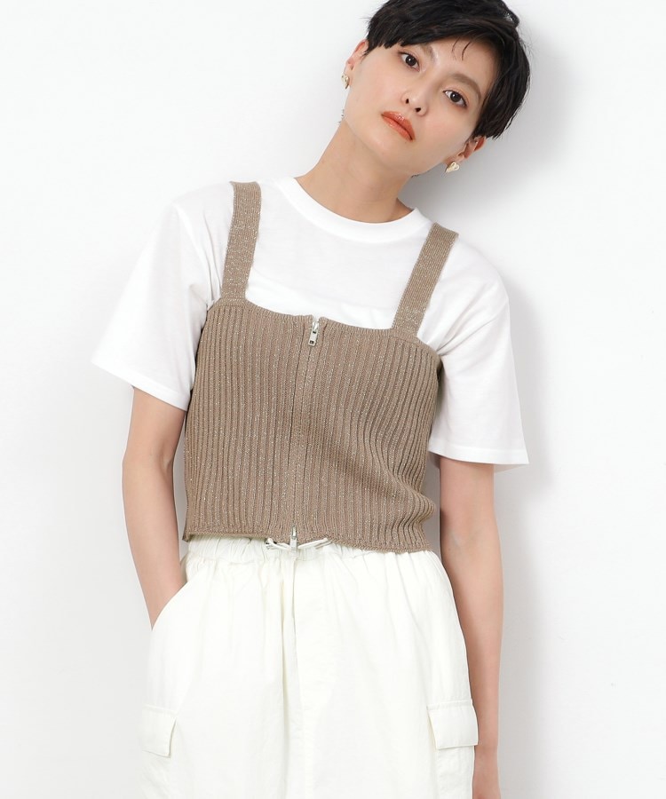 ≪ツインセット≫フロントZIPラメニットビスチェ×Tシャツ【洗濯 ≪ツインセット≫フロントZIPラメニットビスチェ×Tシャツ【洗濯