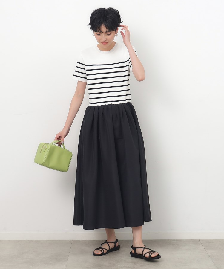 ニット×タフタ ドッキングワンピース【洗濯機洗い可/抗ピル ニット×タフタ ドッキングワンピース【洗濯機洗い可/抗ピル