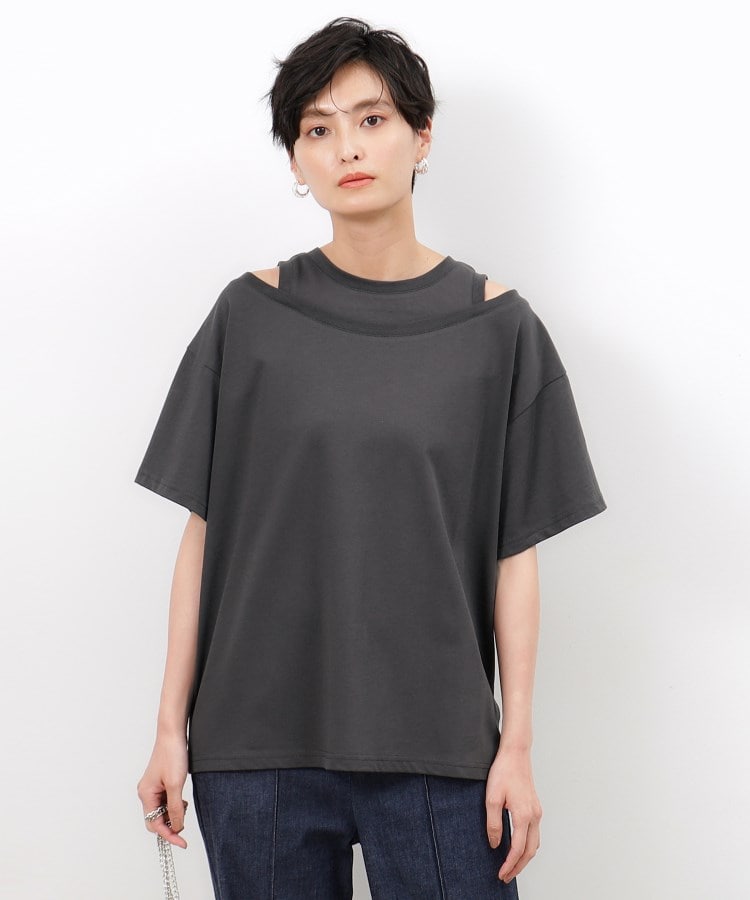 レイヤード風デザインカットソー【洗濯機洗い可】（カットソー