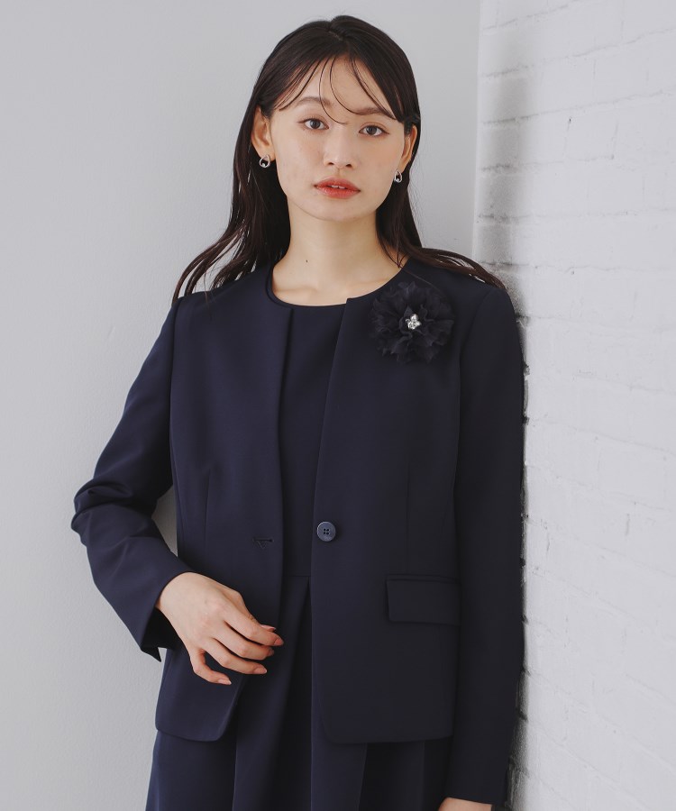 通勤・セレモニーセットアップ対応》キーネックジャケットダブル 通勤・セレモニーセットアップ対応》キーネックジャケットダブル