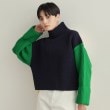 オペークドットクリップ(OPAQUE.CLIP)のカラーブロッキングハイネックワイドニット【洗濯機洗い可】 ネイビー(594)