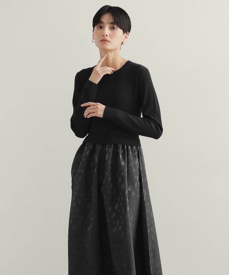 美人百花掲載》ニット×ジャカードドッキングワンピース【洗濯機 美人百花掲載》ニット×ジャカードドッキングワンピース【洗濯機