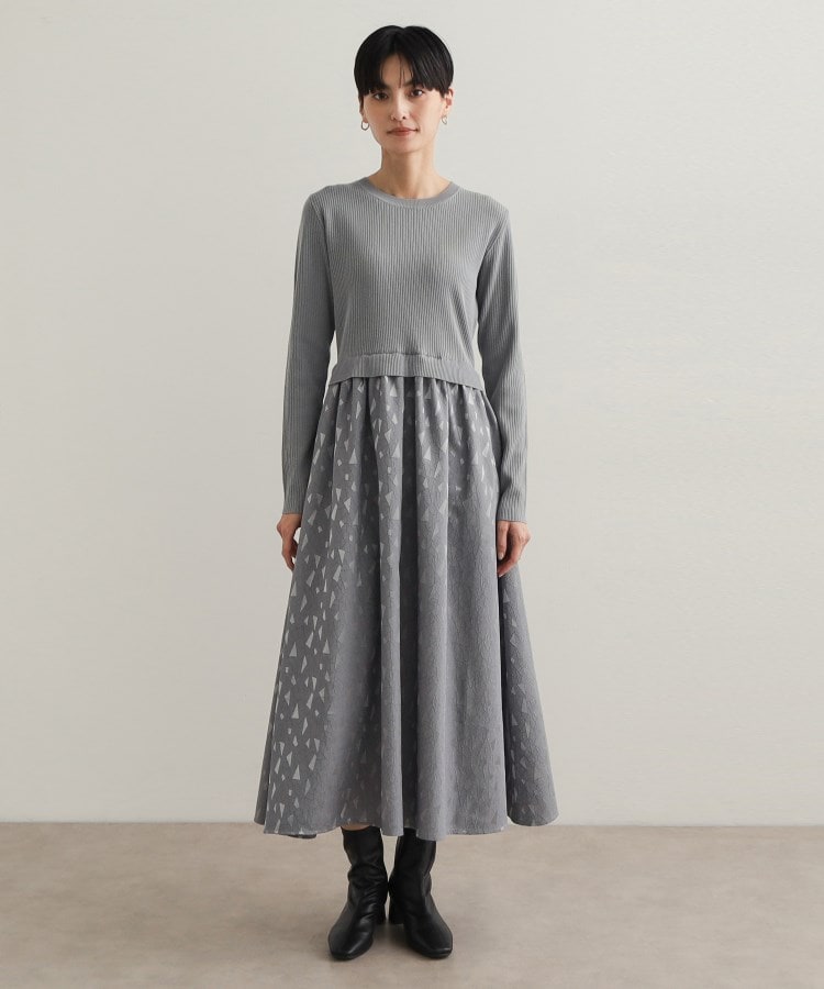美人百花掲載》ニット×ジャカードドッキングワンピース【洗濯機 美人百花掲載》ニット×ジャカードドッキングワンピース【洗濯機