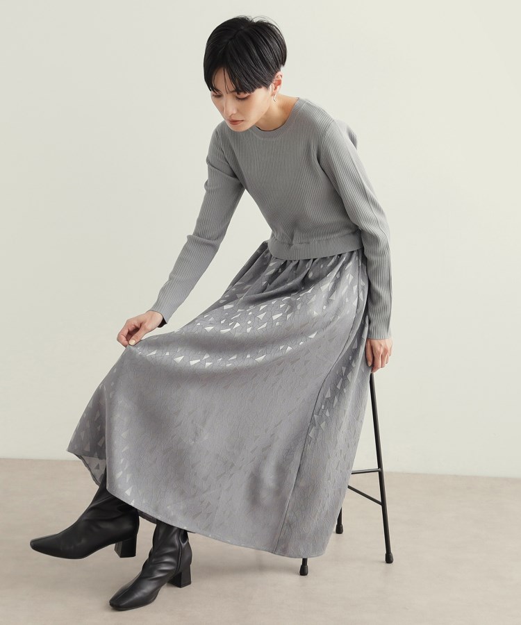 美人百花掲載》ニット×ジャカードドッキングワンピース【洗濯機 美人百花掲載》ニット×ジャカードドッキングワンピース【洗濯機