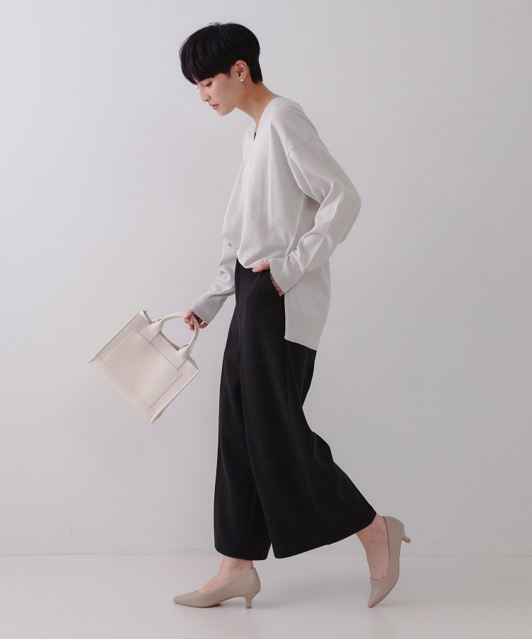 ウールライクストレッチ ワイドクロップドパンツ【洗濯機洗い可 ウールライクストレッチ ワイドクロップドパンツ【洗濯機洗い可