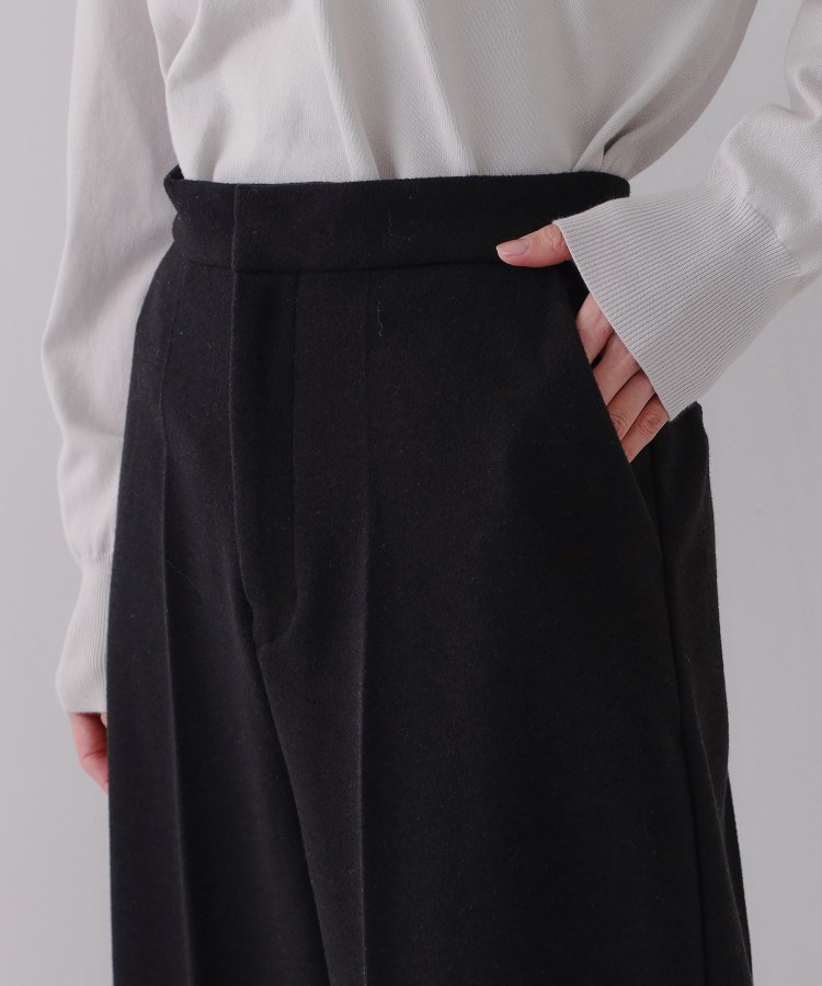 ウールライクストレッチ ワイドクロップドパンツ【洗濯機洗い可 ウールライクストレッチ ワイドクロップドパンツ【洗濯機洗い可