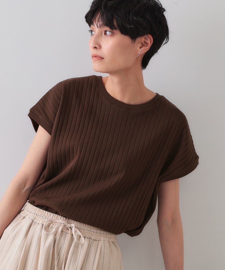 オペークドットクリップ(OPAQUE.CLIP)のワイドリブフレンチTシャツ【洗濯機洗い可】 ブラウン(043)