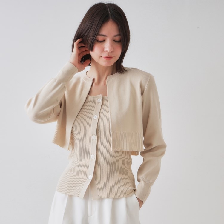 オペークドットクリップ(OPAQUE.CLIP)の《美人百花掲載》ショートカーディガン×リブキャミソール【洗濯機洗い可/抗ピル】 トップス＋インナーセット
