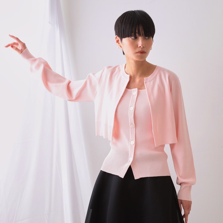 オペークドットクリップ(OPAQUE.CLIP)の《美人百花掲載》ショートカーディガン×リブキャミソール【洗濯機洗い可/抗ピル】 トップス＋インナーセット