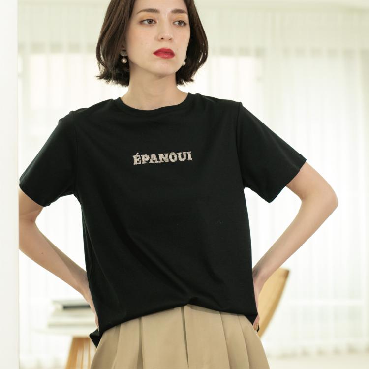 オペークドットクリップ(OPAQUE.CLIP)の刺繍＆スパンコールロゴTシャツ【洗濯機洗い可】 Ｔシャツ