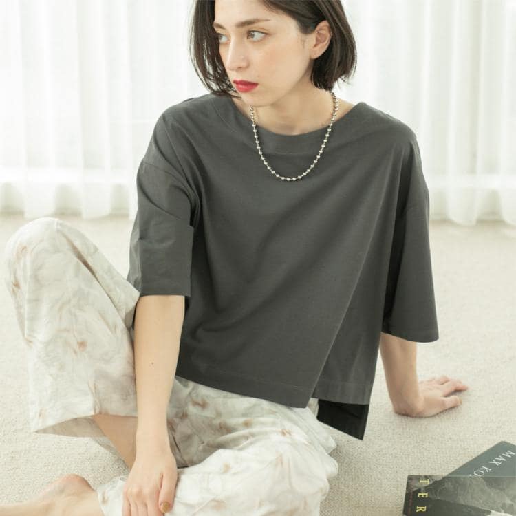 オペークドットクリップ(OPAQUE.CLIP)のボートネックショートTシャツ【洗濯機洗い可】 Ｔシャツ