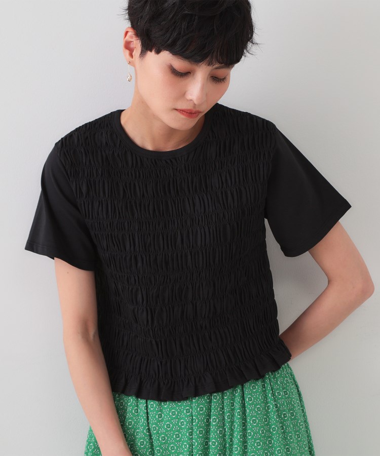 オペークドットクリップ(OPAQUE.CLIP)のシャーリングショートTシャツ【洗濯機洗い可】 ブラック(019)