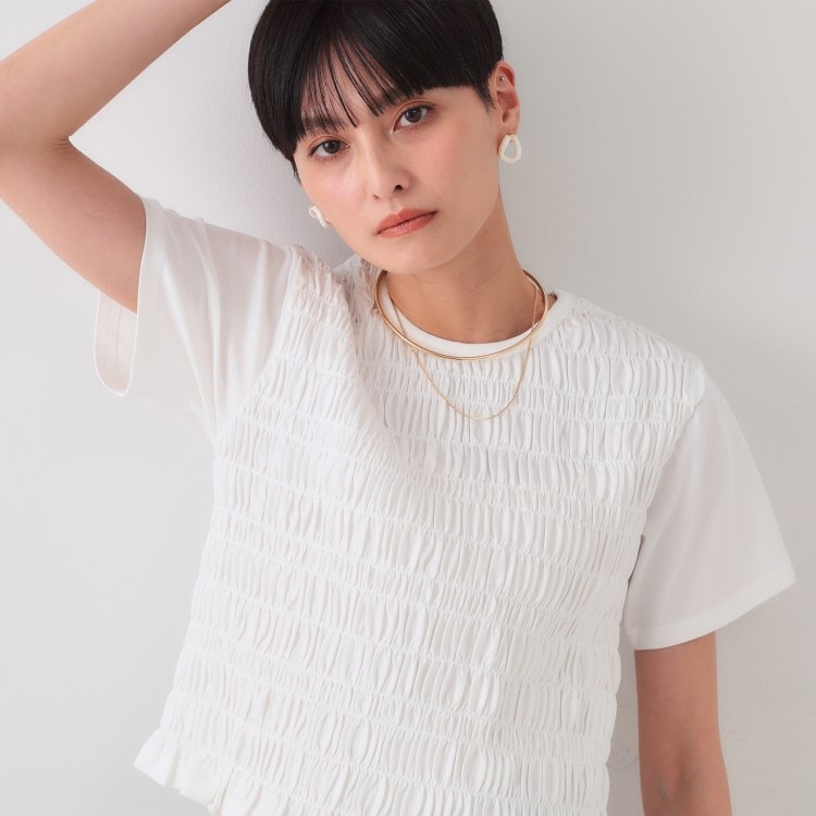 オペークドットクリップ(OPAQUE.CLIP)のシャーリングショートTシャツ【洗濯機洗い可】 カットソー
