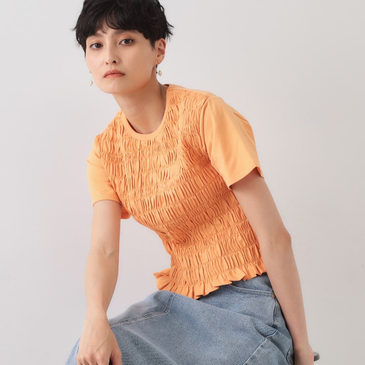 オペークドットクリップ(OPAQUE.CLIP)のシャーリングショートTシャツ【洗濯機洗い可】 カットソー