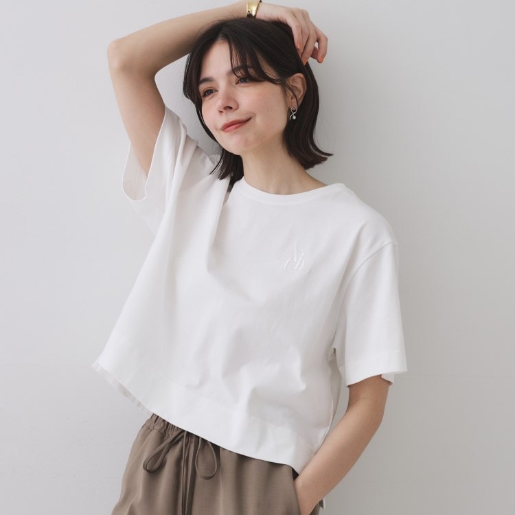 オペークドットクリップ(OPAQUE.CLIP)の刺繍ロゴワイドシルエットTシャツ【洗濯機洗い可】 Ｔシャツ