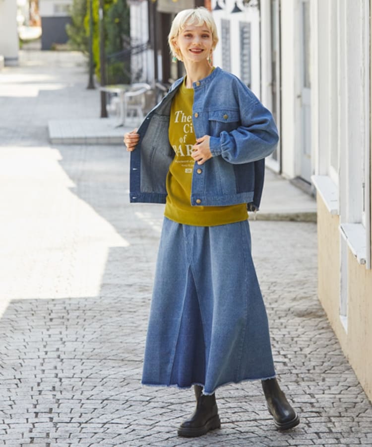 値下げ・ロングフリルデニムスカート