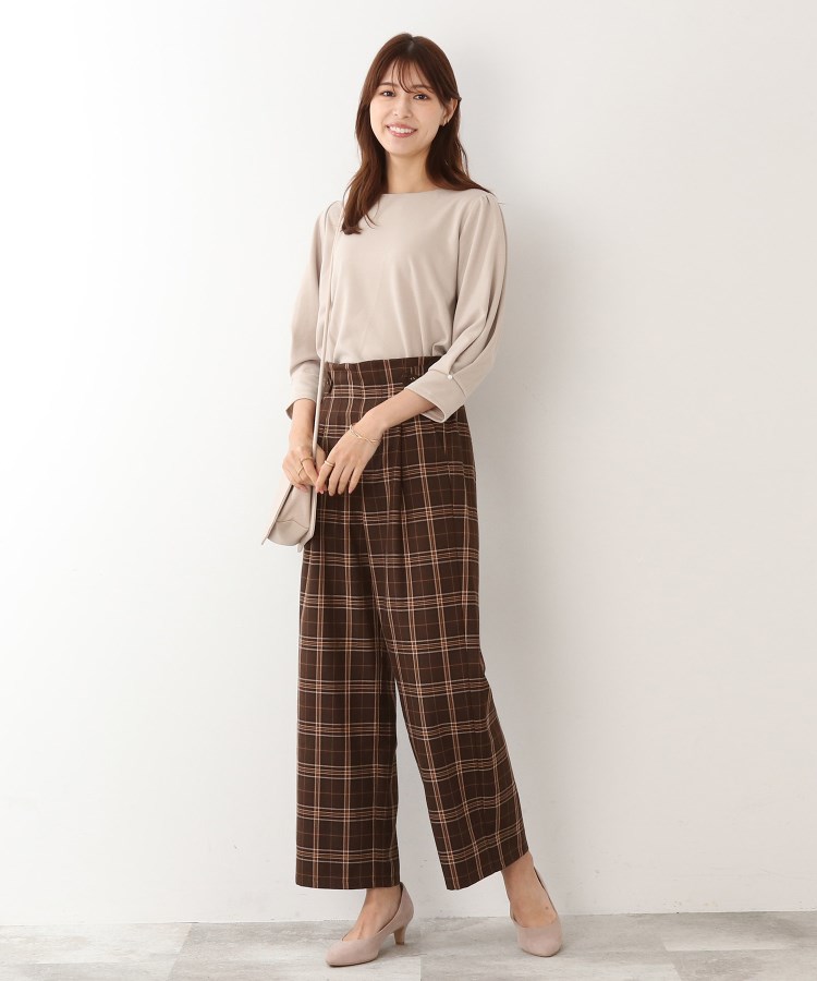 ◇タブ付き チェック柄 ワイドパンツ(フルレングスパンツ ◇タブ付き チェック柄 ワイドパンツ(フルレングスパンツ