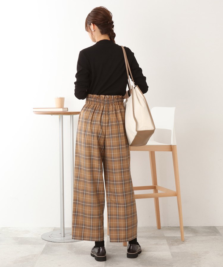◇タブ付き チェック柄 ワイドパンツ(フルレングスパンツ ◇タブ付き チェック柄 ワイドパンツ(フルレングスパンツ