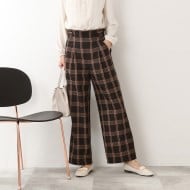 ◇タブ付き チェック柄 ワイドパンツ(フルレングスパンツ ◇タブ付き チェック柄 ワイドパンツ(フルレングスパンツ