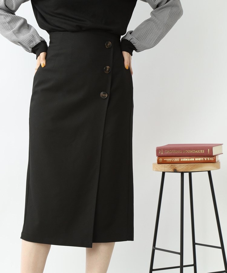 ◇【Iラインで上品】ラップ風ナロースカート（ミモレスカート