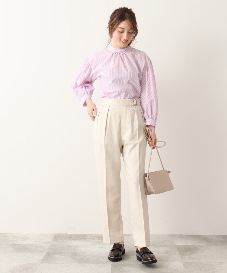 ◇麻混ベルト風タックゆるテ-パ-ドパンツ【セットアップ可 ◇麻混ベルト風タックゆるテ-パ-ドパンツ【セットアップ可