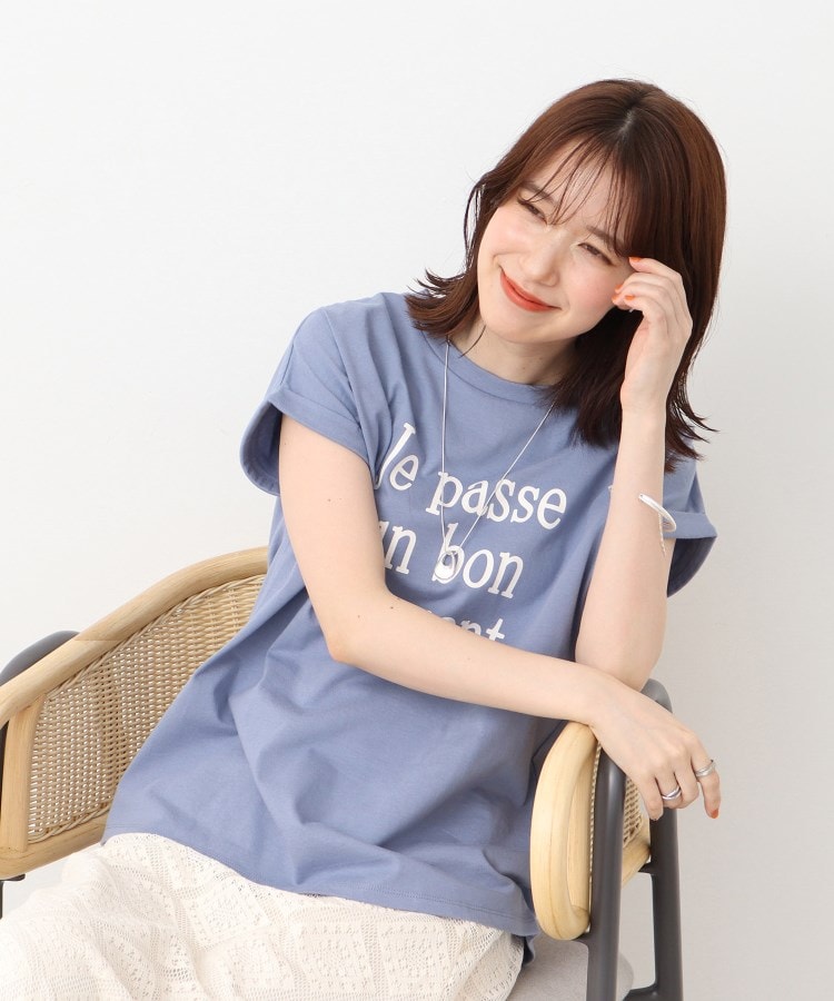 シューラルー/ドレスキップ(SHOO・LA・RUE/DRESKIP)の【USAコットン】 こなれ見え 袖ロ-ルアップTシャツ ライトブルー(091)