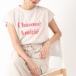 シューラルー/ドレスキップ(SHOO・LA・RUE/DRESKIP)の大人の抜け感 フレンチスリーブ ゆるロゴTシャツ ライトベージュ(051)