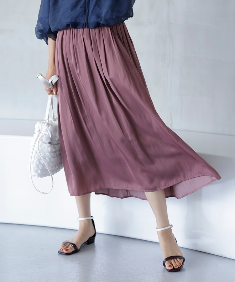シューラルー/ドレスキップ(SHOO・LA・RUE/DRESKIP)の女性らしさあふれる サテンギャザースカート60