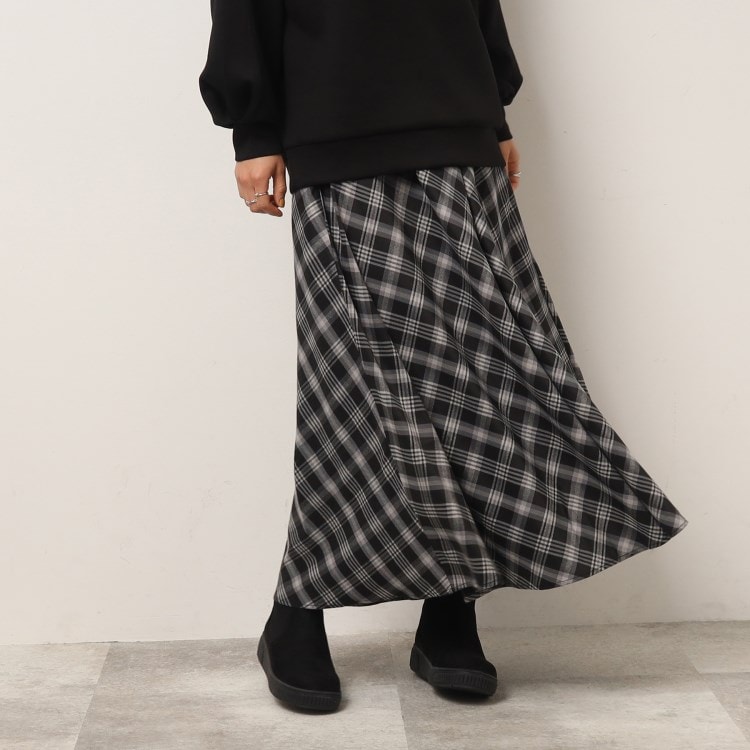 シューラルー/ドレスキップ(SHOO・LA・RUE/DRESKIP)のバイヤスチェックフレアースカート マキシ・ロングスカート