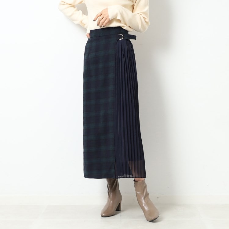 シューラルー/ドレスキップ(SHOO・LA・RUE/DRESKIP)のチェック柄×サイドプリーツ Aラインスカート マキシ・ロングスカート