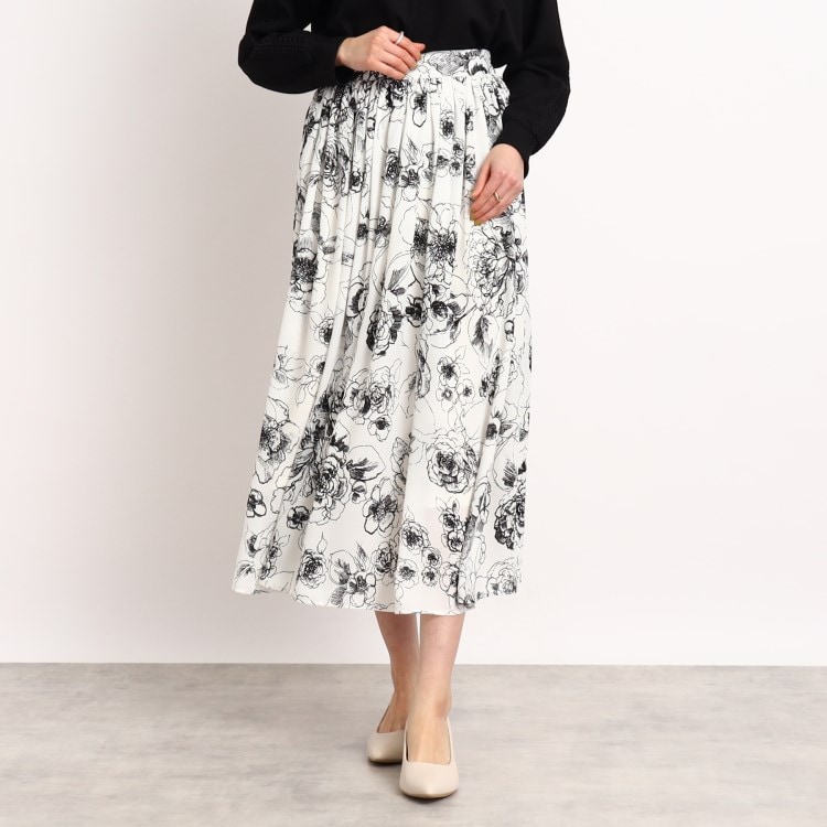 シューラルー/ドレスキップ(SHOO・LA・RUE/DRESKIP)の線画フラワー柄ボリュームギャザースカート マキシ・ロングスカート