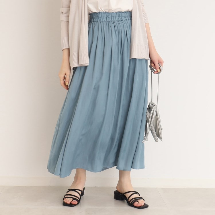 シューラルー/ドレスキップ(SHOO・LA・RUE/DRESKIP)のボリューム感のあるシルエットが女性らしい！サテン ギャザー スカート マキシ・ロングスカート