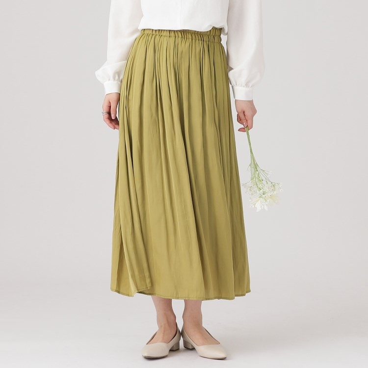 シューラルー/ドレスキップ(SHOO・LA・RUE/DRESKIP)のボリューム感のあるシルエットが女性らしい！サテン ギャザー スカート マキシ・ロングスカート