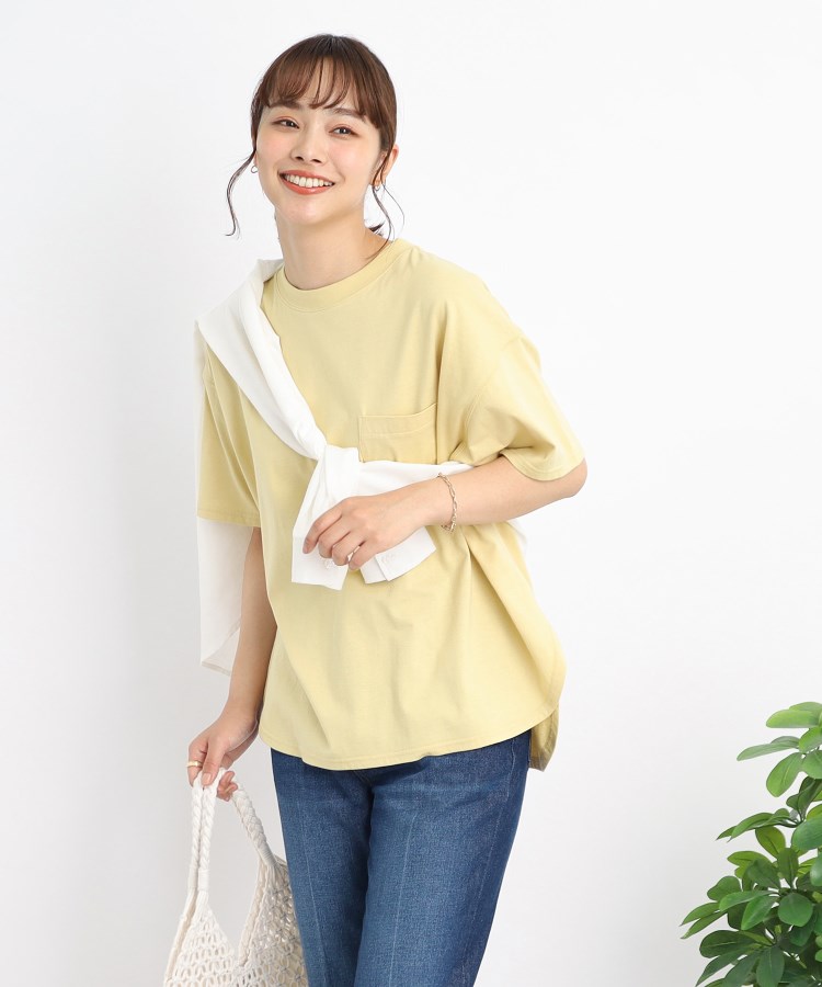 シューラルー/ドレスキップ(SHOO・LA・RUE/DRESKIP)の【USAコットン】シンプルラウンドカット ゆるTシャツ レモンイエロー(031)