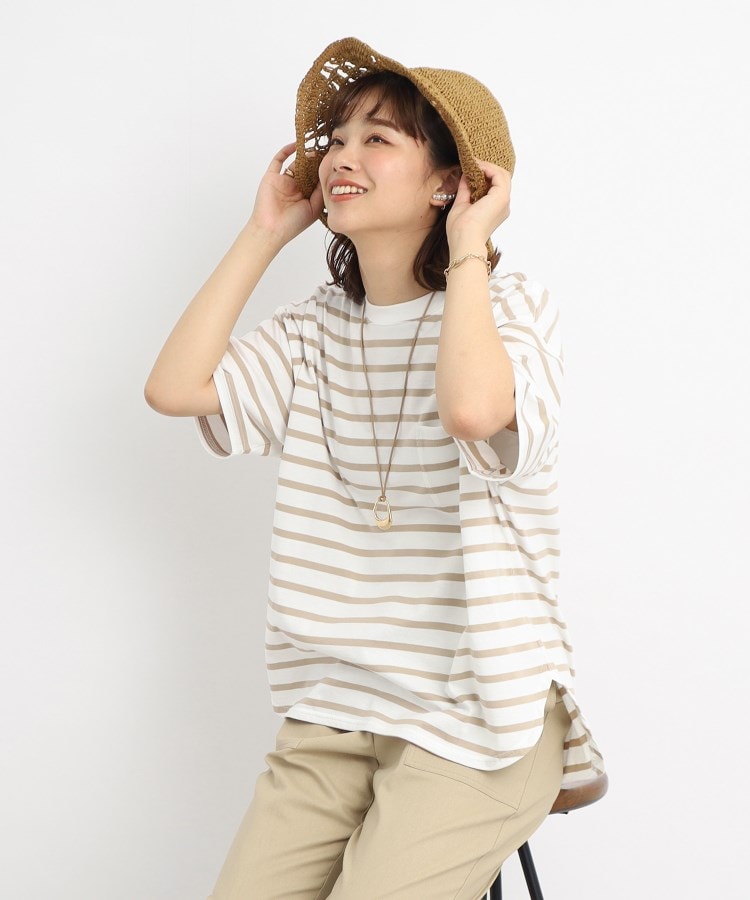 シューラルー/ドレスキップ(SHOO・LA・RUE/DRESKIP)の【USAコットン】シンプルラウンドカット ゆるTシャツ ベージュ(352)