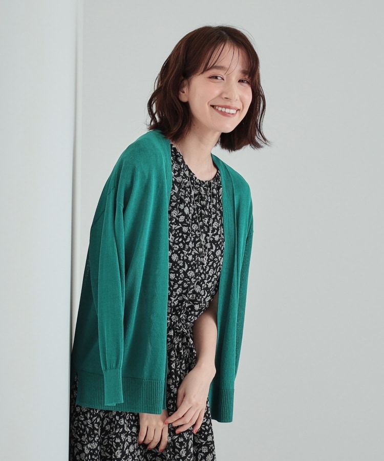 シューラルー/ドレスキップ(SHOO・LA・RUE/DRESKIP)の【高レビュー/洗える/8分袖/】大人のシアーカーディガン ブルーグリーン(097)