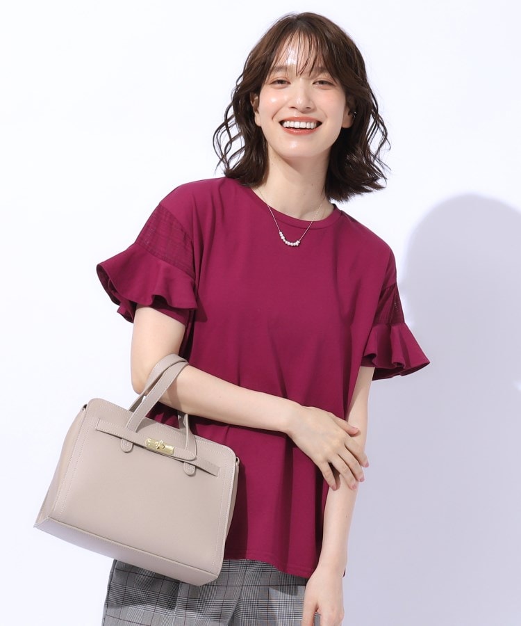 シューラルー/ドレスキップ(SHOO・LA・RUE/DRESKIP)のほんのり甘い シアーチェック お袖フリルトップス ボルドー(064)