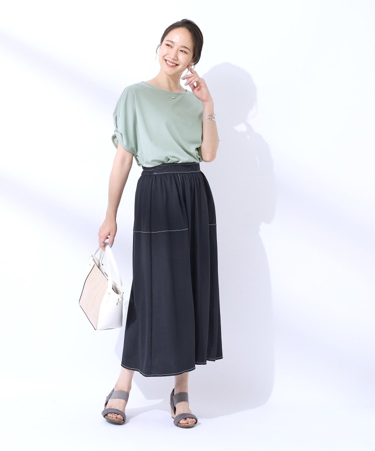 UV】大人上品な 配色ステッチ フレアスカート(マキシ・ロング UV】大人上品な 配色ステッチ フレアスカート(マキシ・ロング