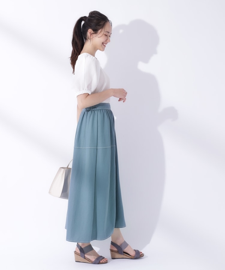 UV】大人上品な 配色ステッチ フレアスカート(マキシ・ロング UV】大人上品な 配色ステッチ フレアスカート(マキシ・ロング